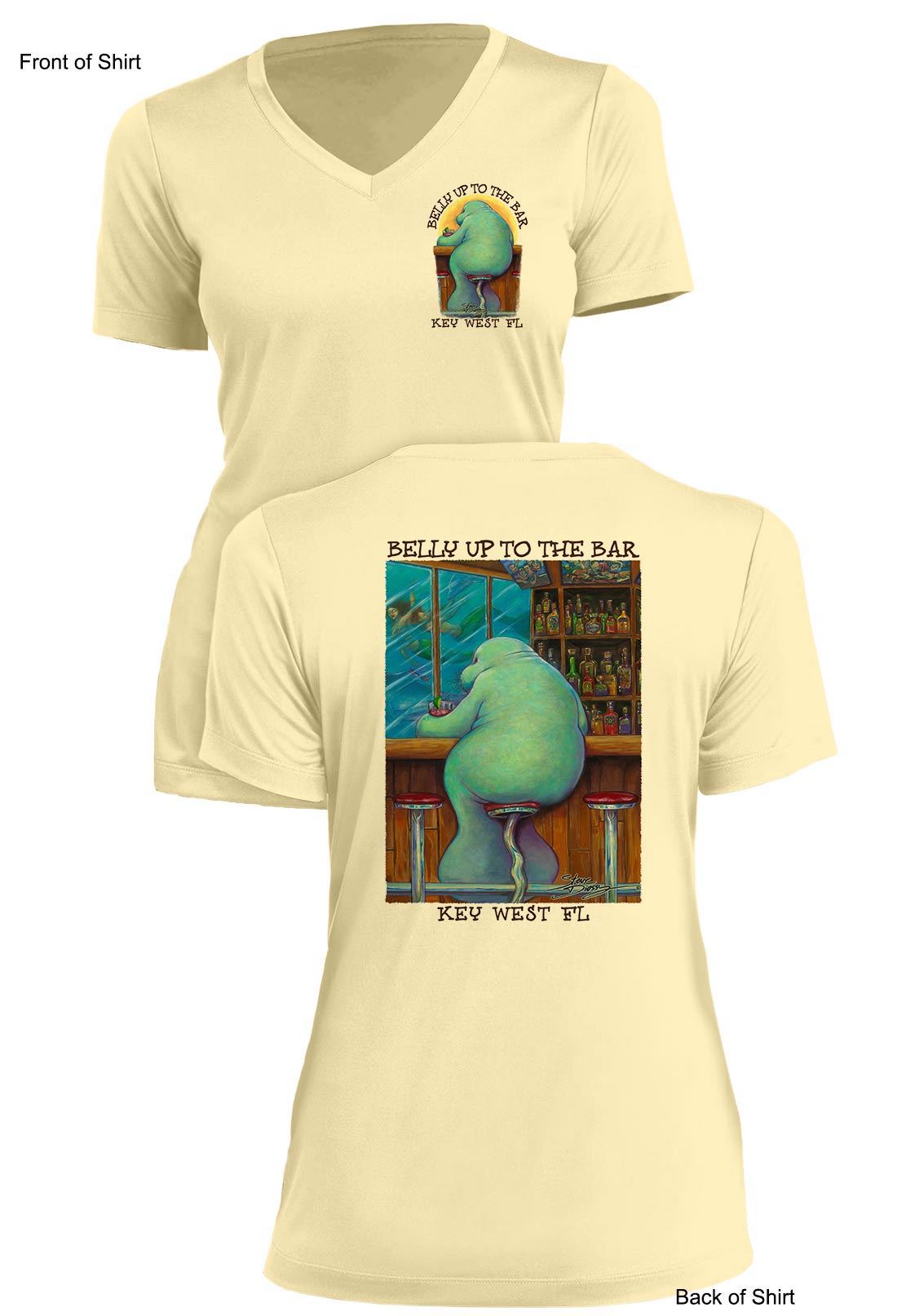 Belly Up to the Bar- Lonely Manatee- Ladies Short Sleeve V-Neck-100% Polyester